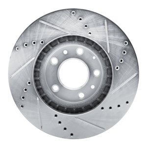 Mazda CX-7 Brake Rotor (1) - Front Left - R1 Concepts - Drilled & Slotted - Silver - `07-`12